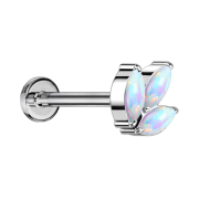 Micro Threadless Labret silber drei Oval Opale weiss