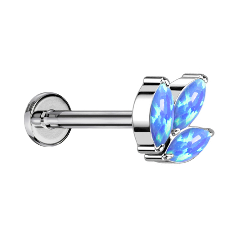 Micro Threadless Labret argento tre opali ovali blu