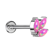 Micro Threadless Labret argento tre opali ovali rosa