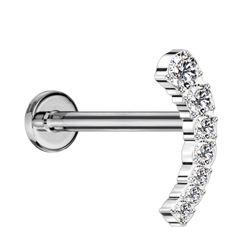 Micro Threadless Labret silver curved seven descending crystals silver