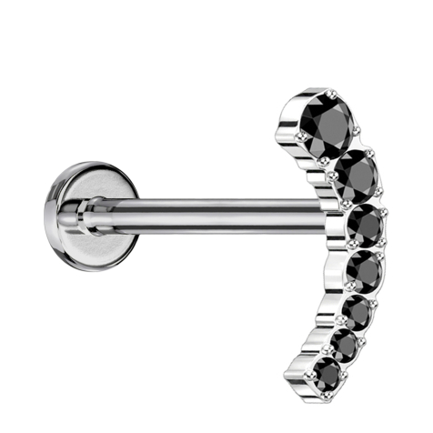 Micro Threadless Labret silber gebogen sieben absteigende Kristalle schwarz