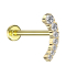 Micro threadless labret, gold-plated, curved, seven descending crystals, silver