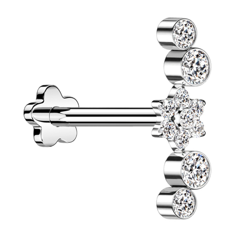 Micro Threadless Labret Blume silber Blume Kristalle silber vier Kristalle