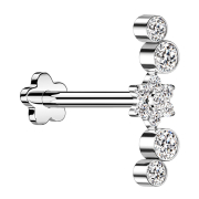 Micro Threadless Labret Fiore argento Fiore cristalli...