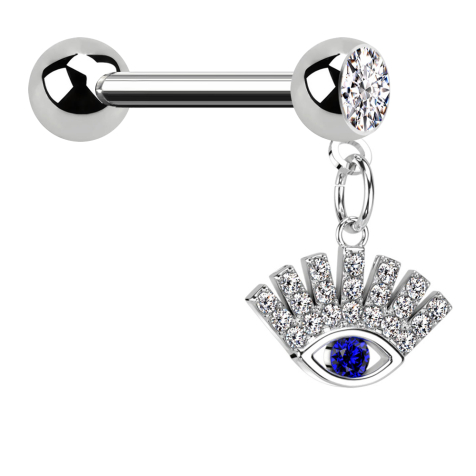 Micro Barbell argent avec boule et boule de cristal argent pendentif œil chanceux