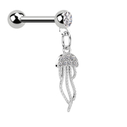 Micro Barbell silber mit Kugel und Kugel Kristall silber...