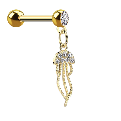 Micro barbell gold-plated with ball and ball crystal silver jellyfish pendant
