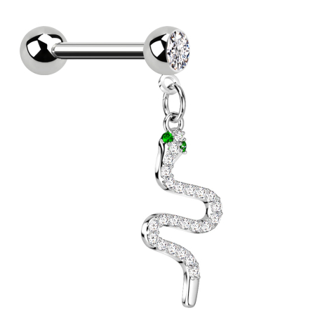 Micro barbell silver with ball and ball crystal silver pendant snake