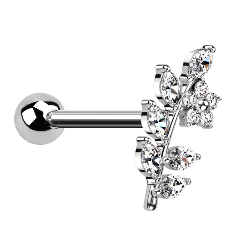 Micro barbell silver with ball vine with flower crystals silver