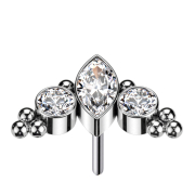 Threadless oval crystal silver and two crystals silver