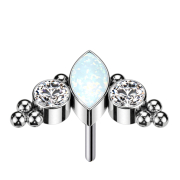 Threadless oval opal white multicolor and two crystals...