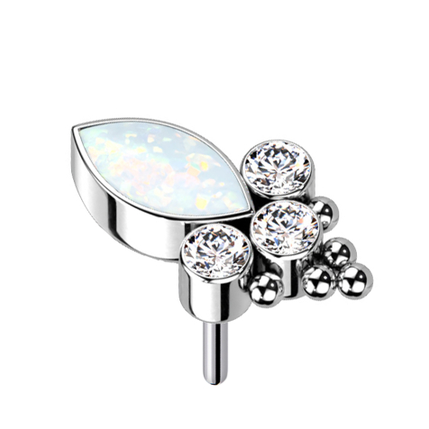 Ovaler Opal weiss und drei Kristalle silber