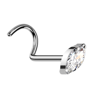 Clou doreille courbé argent avec cristal ovale argent