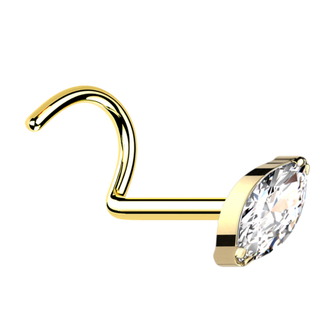 Clou doreille courbé plaqué or avec cristal ovale argenté