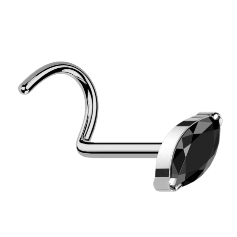 Clou doreille courbé argenté avec cristal ovale noir