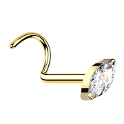 Curved gold-plated nose stud with oval crystal, silver