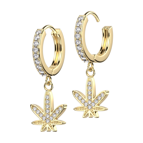 Ohrring zum Klappen vergoldet Kristalle silber Anhänger Hanfblatt