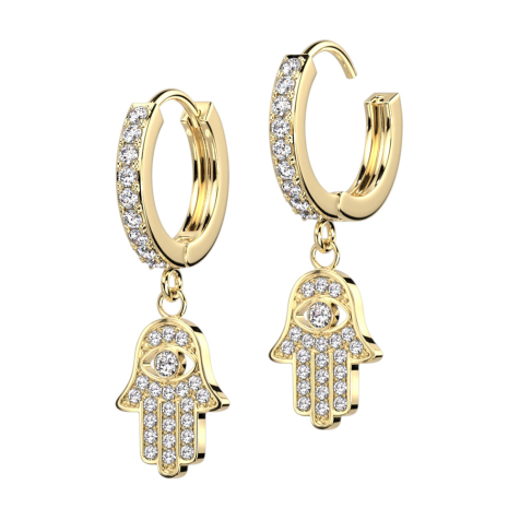 Ohrring zum Klappen vergoldet Kristalle silber Anhänger Hamsa