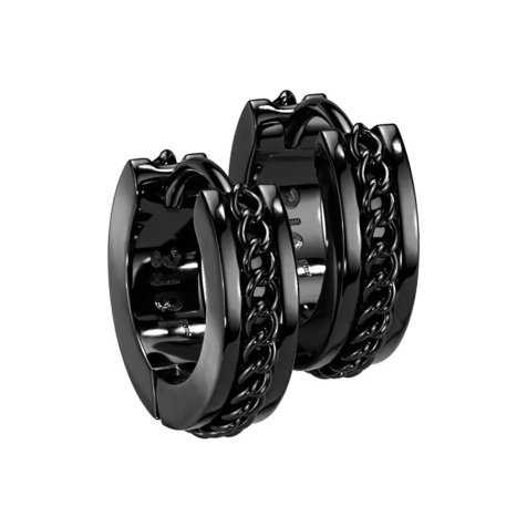 Ohrring zum Klappen schwarz mittig mit Kette