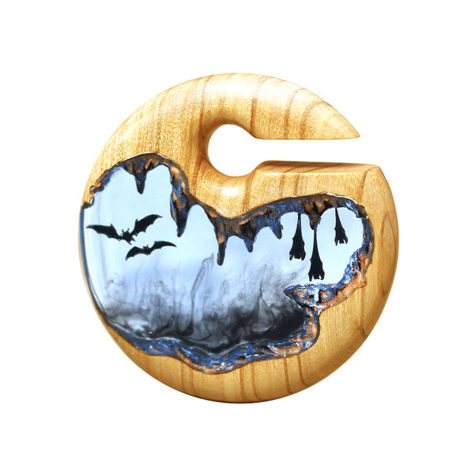 Ohrgewicht Fledermäuse Epoxy schwarz aus Olivenholz