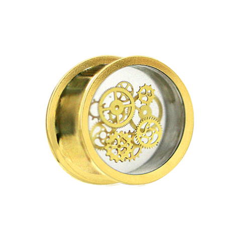 Flesh Plug doré Steampunk roues dentées époxy transparent