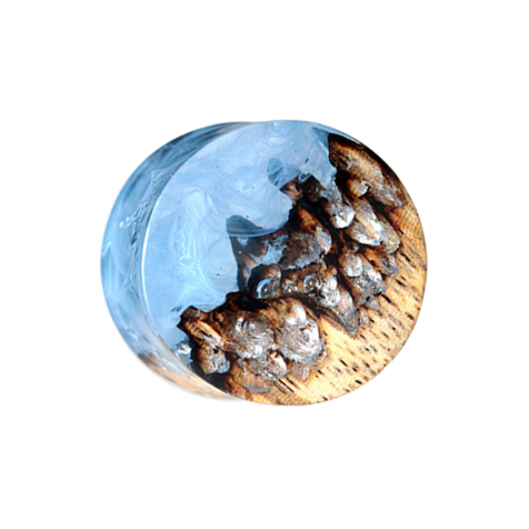 Flared Plug Cave avec fumée époxy bleue en bois de tamarin