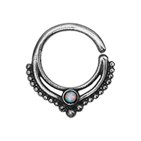 Micro piercing ring silver ball rim with white opal