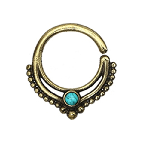 Micro piercing ring gold-plated ball rim with turquoise stone