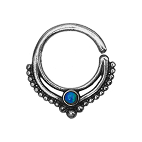 Micro piercing ring silver ball rim with blue opal