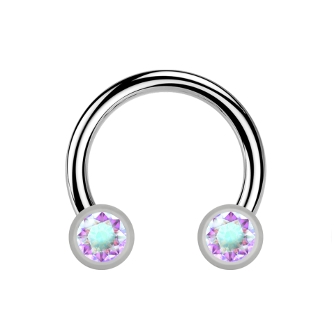Micro Threadless Circular Barbell silver with two cylinders silver front crystal multicolor