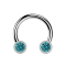 Micro threadless circular barbell in silver with two cylinders in silver and aqua crystal front