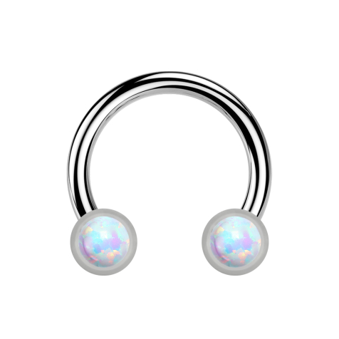 Micro Threadless Circular Barbell silber mit zwei Zylindern silber front Opal weiss