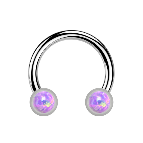 Micro Threadless Circular Barbell silver with two cylinders silver front opal violet