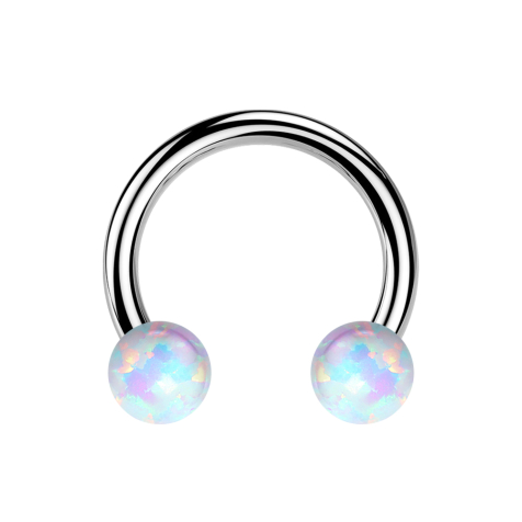 Micro threadless circular barbell in silver with two white opals