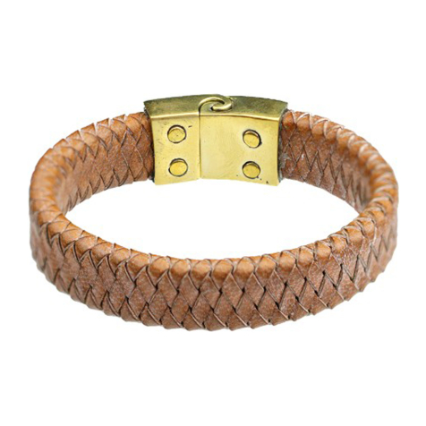 Leather bracelet light brown braided rhombus