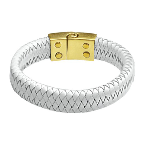 Leather bracelet white braided rhombus