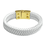 Leather bracelet white braided rhombus
