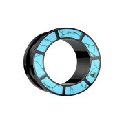 Flesh tunnel black with turquoise stone rim