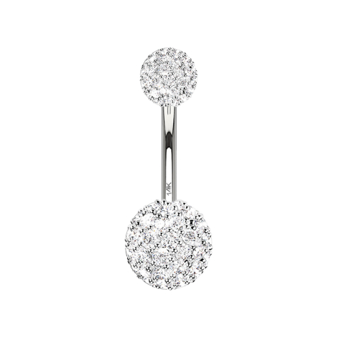 Banane en or blanc 14k avec deux boules de cristal en argent