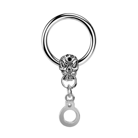 Closure Ring argent tête de mort avec menottes