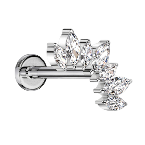 Micro Labret filetage intérieur argenté Éventail avec sept cristaux argentés