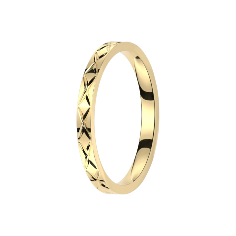 Gold-plated ring with criss-cross grooves