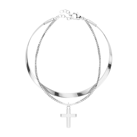 Chaîne argent serpent et boîte avec pendentif croix