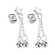 Stud earrings silver star pendant chain with two balls