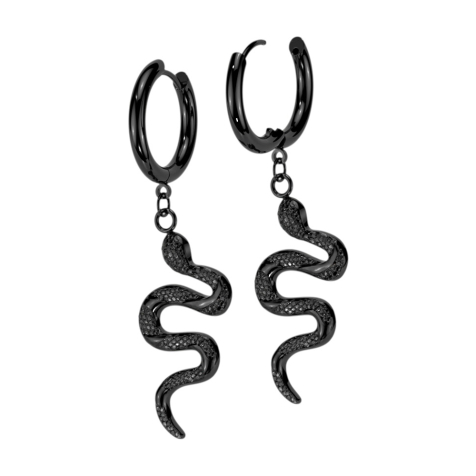 Orecchino nero con ciondolo a serpente