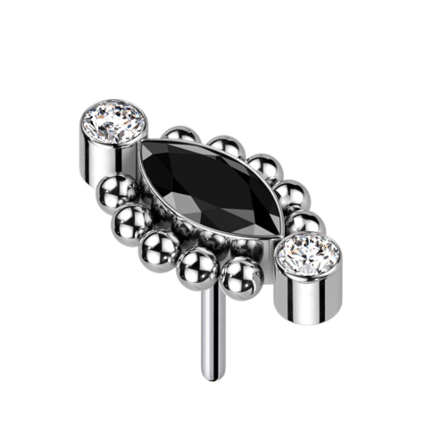 Threadless zwei Kristalle silber zehn Kugeln Ovaler Kristall schwarz