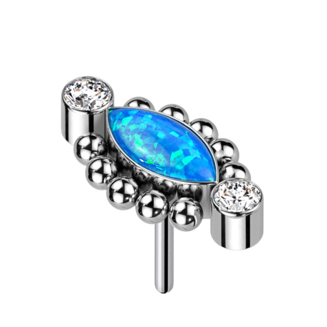 Threadless deux cristaux argent dix boules ovale opale bleue