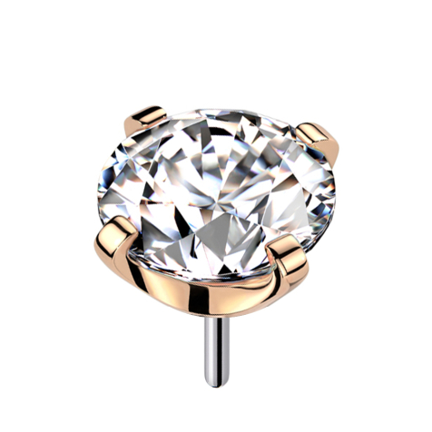 Threadless rose gold with crystal silver setting