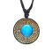 Necklace black pendant round labyrinth with turquoise stone made of Narra wood