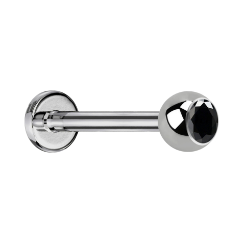 Micro Labret argenté avec boule et cristal noir